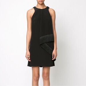 Derek Lam 10 Crosby Draped Fringe-Panel LBD Dress Black